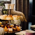 A stand of delicacies at high tea in Tokyo