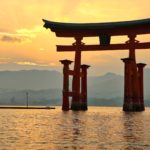 Tori gates in the water in Miyajima